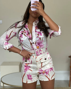 Zimmermann Cream Floral Shirt with Pocket Detail Size 0 (UK 6)