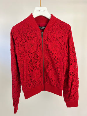 Dolce & Gabbana Red Lace Bomber Jacket Size IT 36 (UK 4)