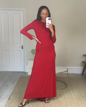 Valentino Red Silk Long Sleeve Gown Long Dress Size IT 42 (UK 10)