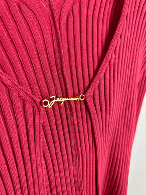 Jacquemus Pink La Maille Pralù Longue Gold Logo Cardigan FR 34 (UK 6)