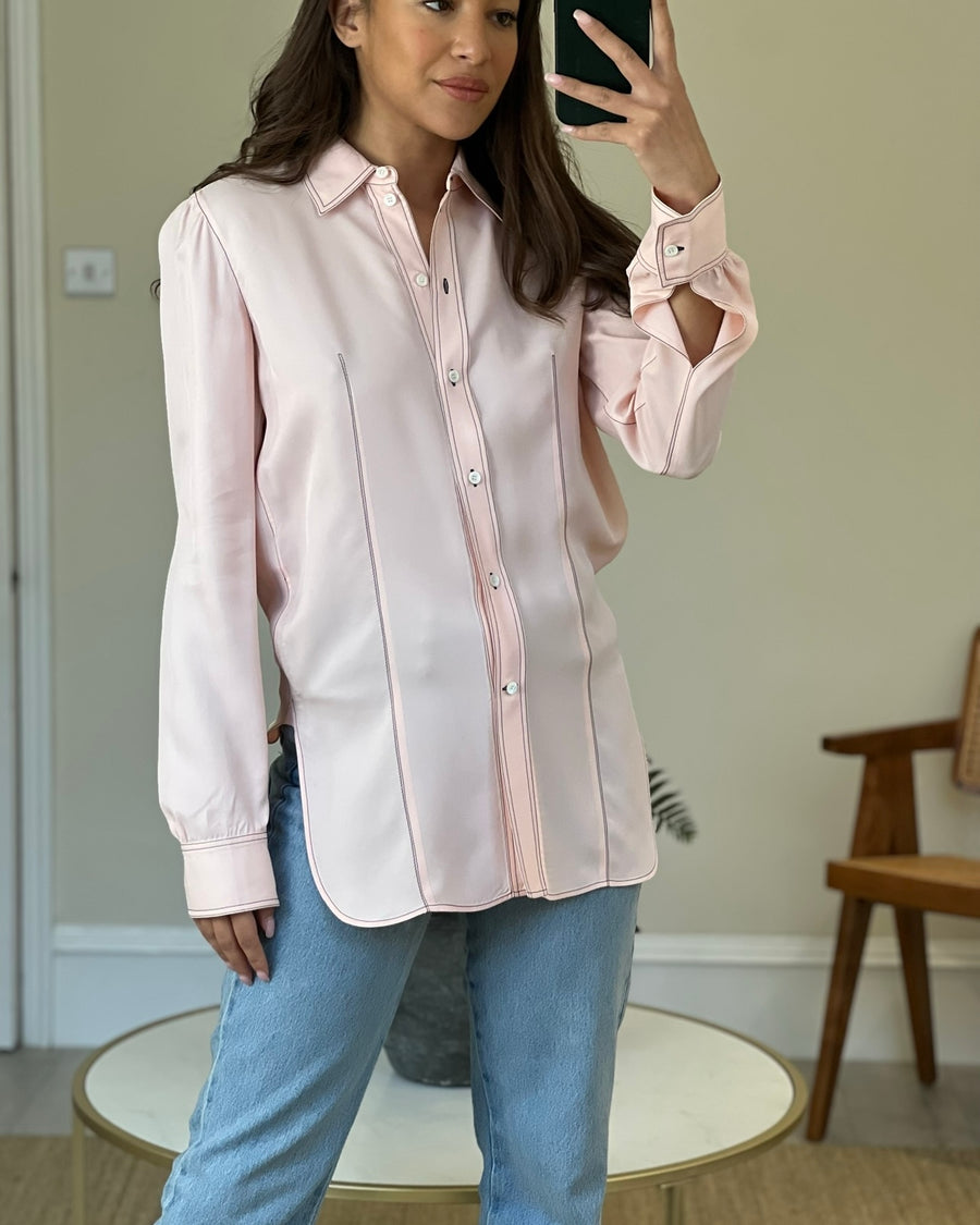 Celine Pale Pink with Contrast Stitching Long Sleeved Top IT 38 (UK 6)