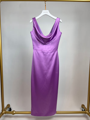 Rasario Lilac Satin Draped Midi Dress FR 36 (UK 8)