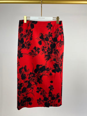 Balenciaga Red and Black Floral Pencil Skirt Size IT 40 ( UK 10)