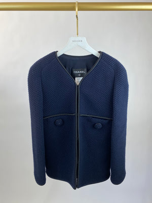 Chanel Navy Wool Jacket With Satin Piping Detail Size FR 42 (UK 14)