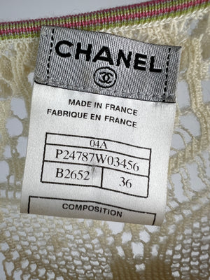 Chanel Cream Crochet Sleeveless Top with Multicoloured Detail FR 36 (UK 8)