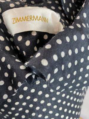 Zimmermann Navy Polka Dot Mini Dress with Ruffled Shoulder Detail Size 1 ( UK 8)