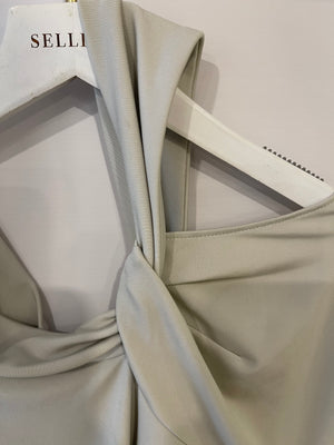 Safiyaa Light Grey Beton Twist-Detailed Jersey Bodysuit Size UK 8