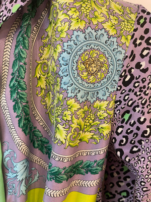 Versace Purple and Green Silk Printed Barroco Patchwork Dress Size IT 38 (UK 6)