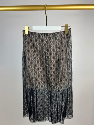 Stella McCartney Black and Nude Lace Midi Skirt Size IT 40 (UK 8)