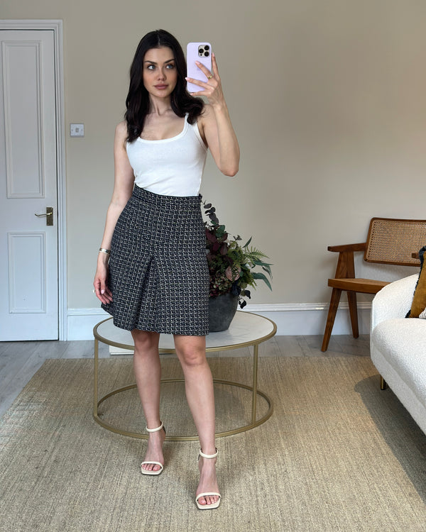 Gucci Navy and White Logo Printed Wool Skirt Size IT 40 (UK 8)