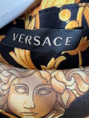 Versace Black and Gold Brocade Printed Silk Shirt Size IT 38 (UK 6-8)