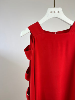 Alessandra Rich Red Silk Dress with Cut Out Shoulder Detail size IT 40 ( UK 8)