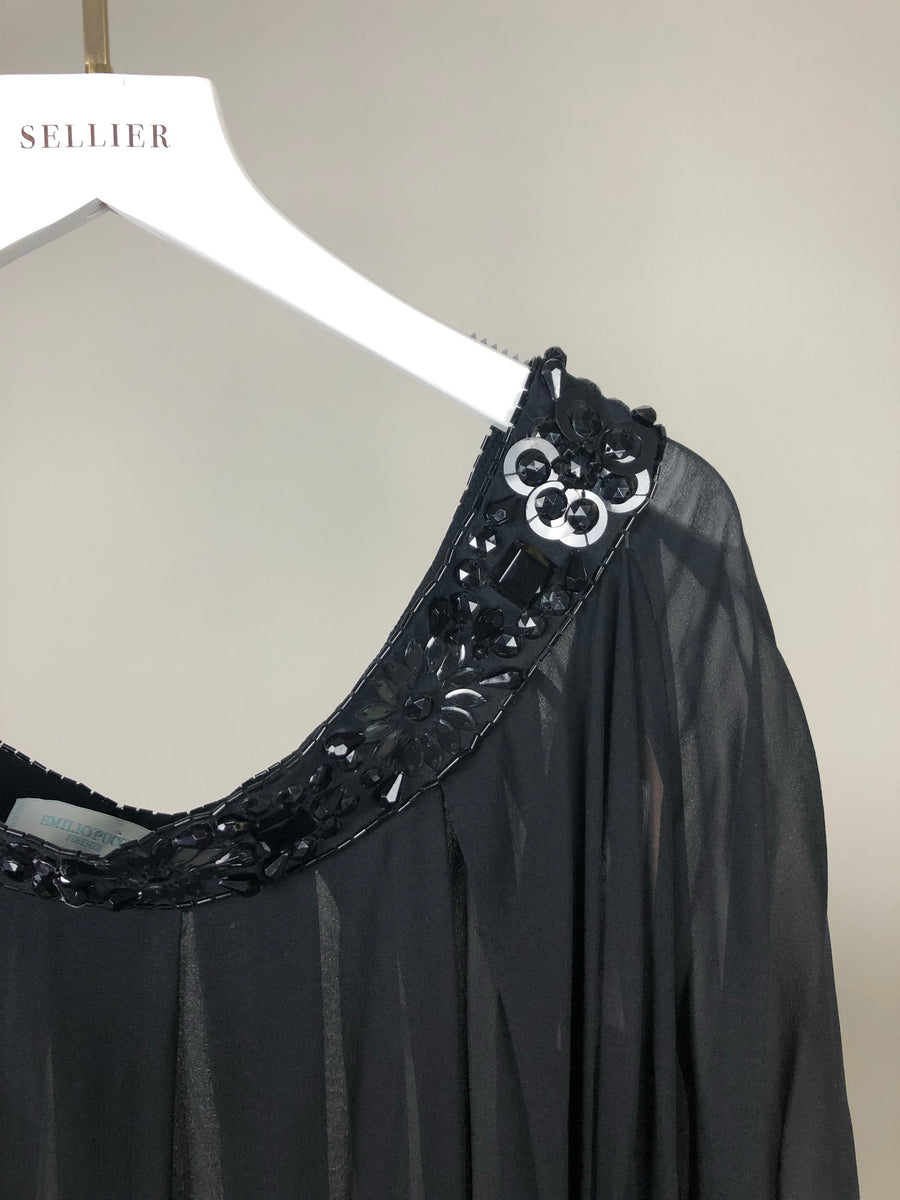 Emilio Pucci Black Crystal Neckline Shoulder Dress Size UK 10