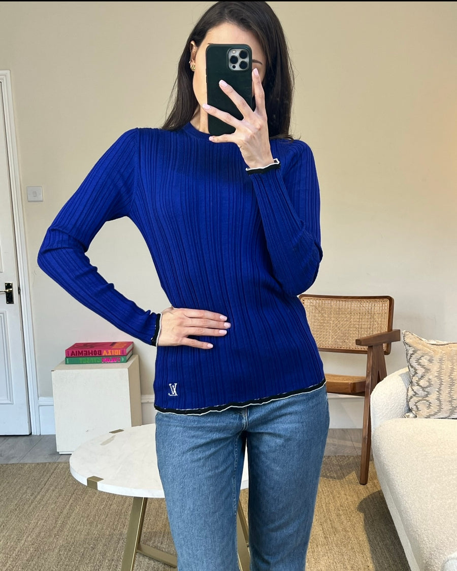 Louis Vuitton Electric Blue Silk Knitted Top Size M (UK 10)