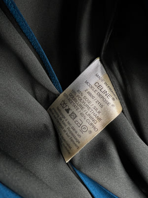 Celine Blue Silk Overcoat with Belt FR 42 (UK 14)