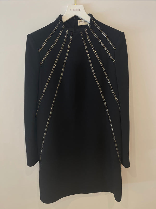 Saint Laurent Black Long Sleeve Dress with Chain Detail Size FR 40 (UK 12)