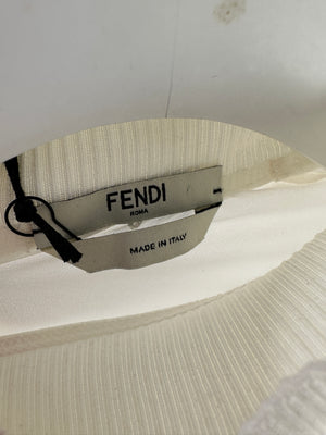 Fendi Silk Cream High-Neck Blouse with Logo Cuff Size IT 40 (UK 8)