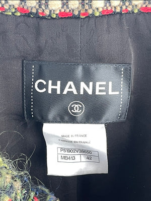 Chanel Green, Navy and Red Tweed Long-Sleeve Zip Jacket FR 42 (UK 14)
