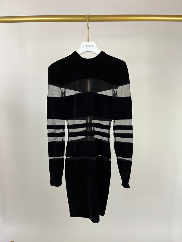 *FIRE PRICE* Balmain Black Midi Dress with Mesh Cut-Out Detailing FR 36 (UK 8)