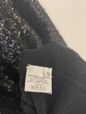 Saint Laurent Black Wool Sequin Turtleneck Midi Dress Size S (UK 8)
