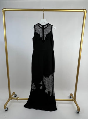 Elie Saab Black Silk Lace Belted Sleeveless Long Dress Size FR 36 (UK 8)