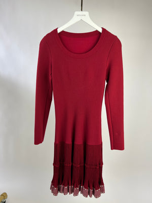 Alaia Red Long-Sleeve Dress with Pleated Trim FR 38 (UK 10)