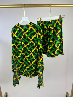 *RUNWAY* Bottega Veneta Green and Black Printed Shirt and Short Set Size IT 36 (UK 4)