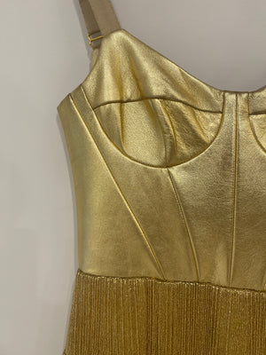 Yana Gold Embellished Fringed Mini Dress Size UK 8