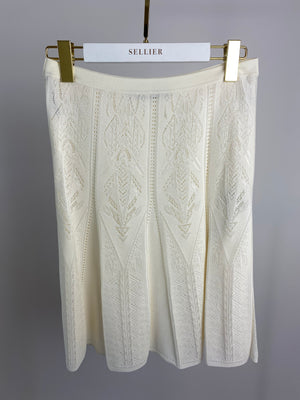 Roberto Cavalli Cream Knitted Lace Detail Ruffle Hem Skirt and Top IT 40 (UK 8)