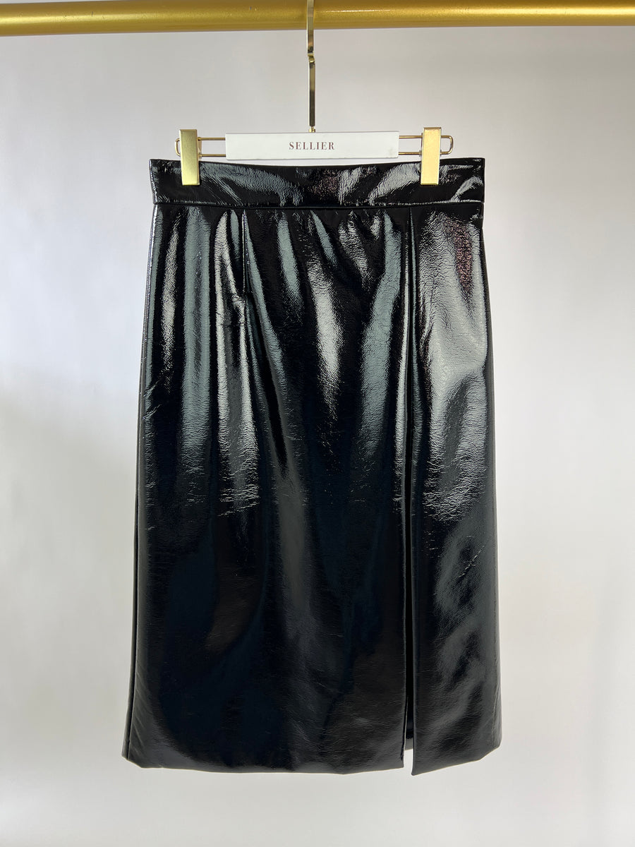 Racil Black Daria Vinyl Midi Skirt with Side Split Detail RRP £475
