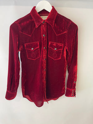 Saint Laurent Red Shimmer Velvet Button-up Shirt Size XS (UK 6)