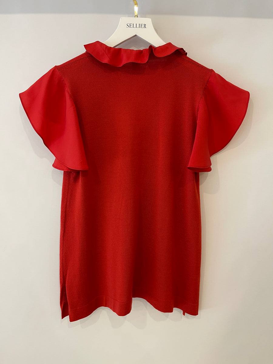 Louis Vuitton Red Silk Top With Ruffle Details Size M (UK 10)