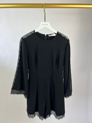 Zimmermann Black Playsuit with Lace Detail and Fluted Sleeves Size 0 (UK 6)