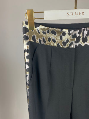 Dolce & Gabbana Black Tailored Trousers with Metallic Leopard Print Detail   IT 40 (UK 8)