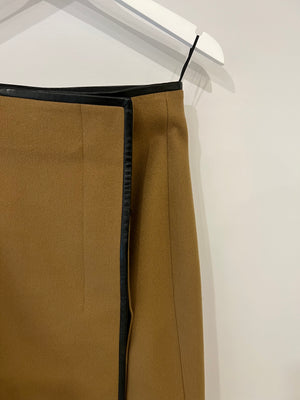 Saint Laurent Camel Wool Skirt with Leather Detailing Size FR 36 (UK 8)