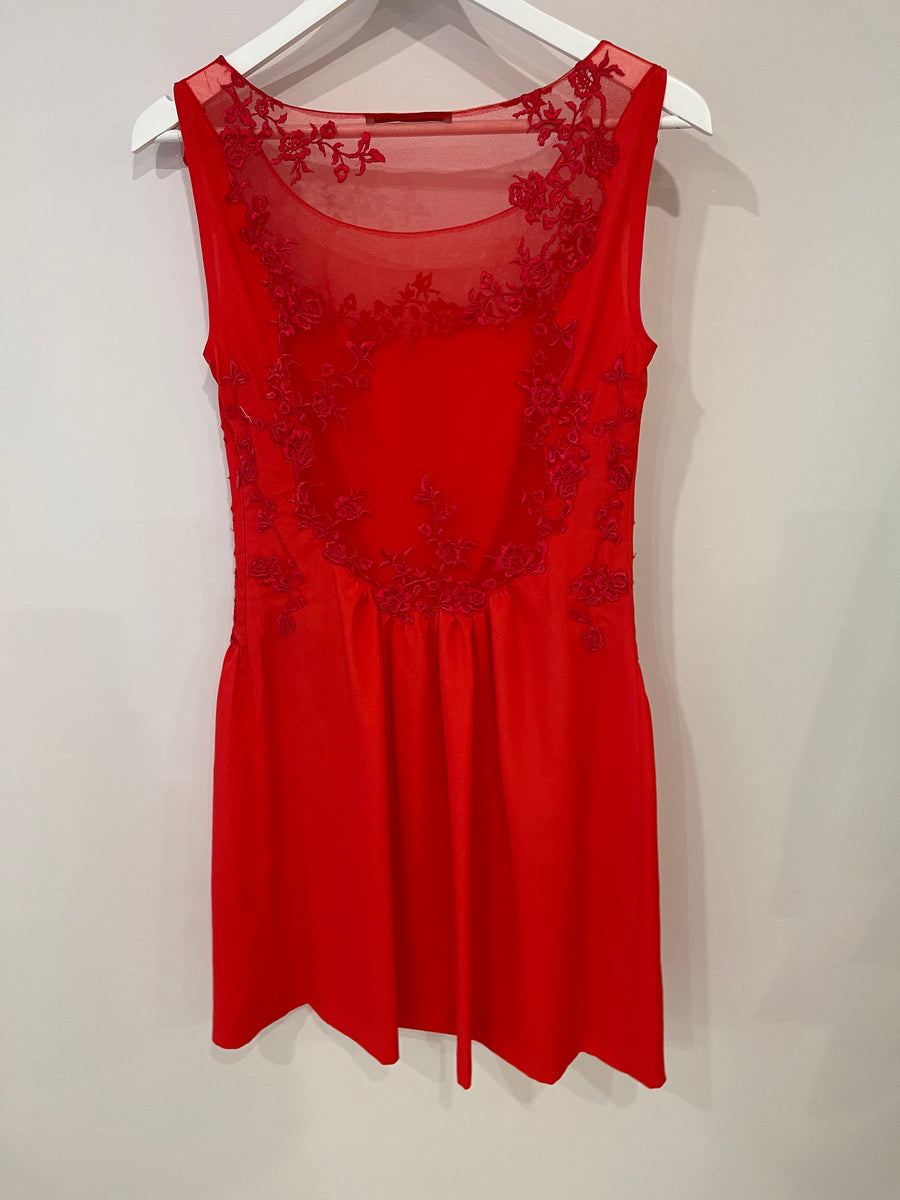 Ermanno Scervino Red Tule Lace Dress Size IT 40 (UK 8)
