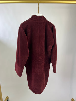 Max Mara Burgundy Cord High Neck Shift Dress Size UK 4