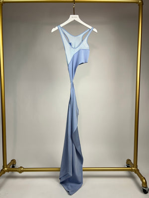 Mugler Baby Blue One Shoulder Cut Out Midi Dress Size S ( UK 8)