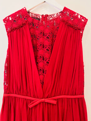 Giambatista Valli Red Silk Lace Midi Dress Size IT 44 (UK 12)