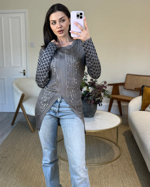Chloe Grey Top with Sequin and Horse Detailing FR 38 (UK 10)