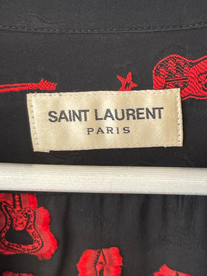 Saint Laurent Silk Red and Black Guitar Printed Button-up Shirt FR 34 (UK 6)