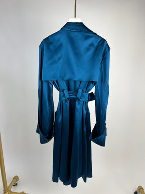 Celine Blue Silk Overcoat with Belt FR 38 (UK 10)