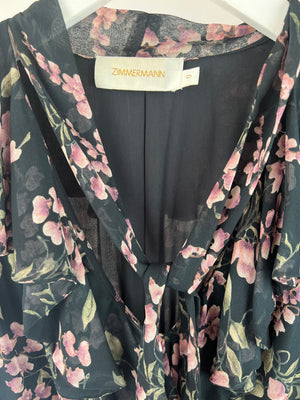 Zimmermann Black Floral Long Sleeve Dress Size 0 (UK 8)