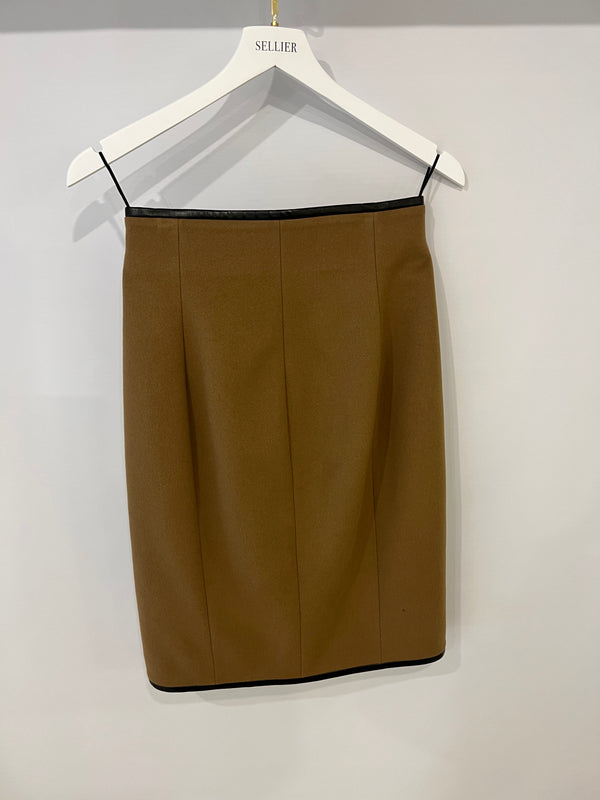 Saint Laurent Camel Wool Skirt with Leather Detailing Size FR 36 (UK 8)