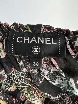 Chanel Black Blouse with Multi-Colour Leaf Print Blouse FR 38 (UK 10)