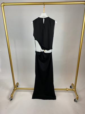 Christopher Esber Black Maxi Dress with Gold Ring Detail UK 8