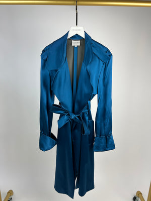 Celine Blue Silk Overcoat with Belt FR 38 (UK 10)