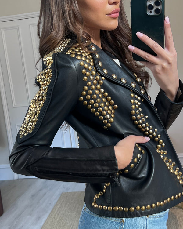 Givenchy Black Studded Lambskin Leather Jacket Size FR 36 (UK 8)