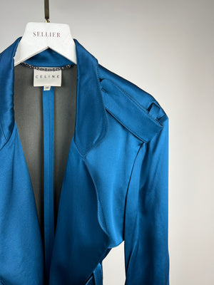 Celine Blue Silk Overcoat with Belt FR 38 (UK 10)