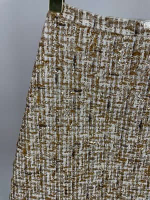 Giambattista Valli Gold Tweed Jacket and Skirt Set with Logo Button Detail Size IT  38 (UK 6)